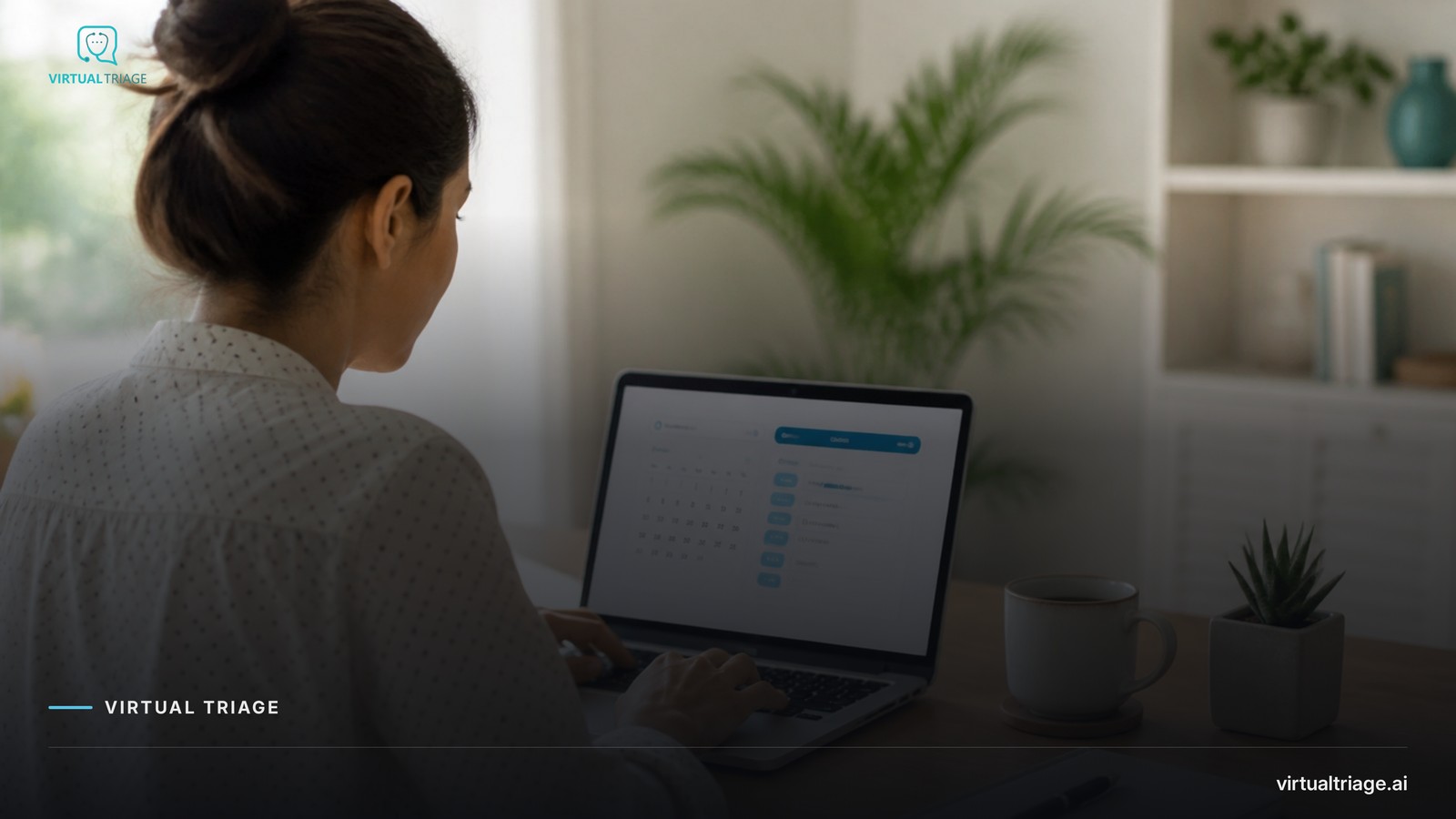 A patient using a laptop to book a healthcare appointment online.