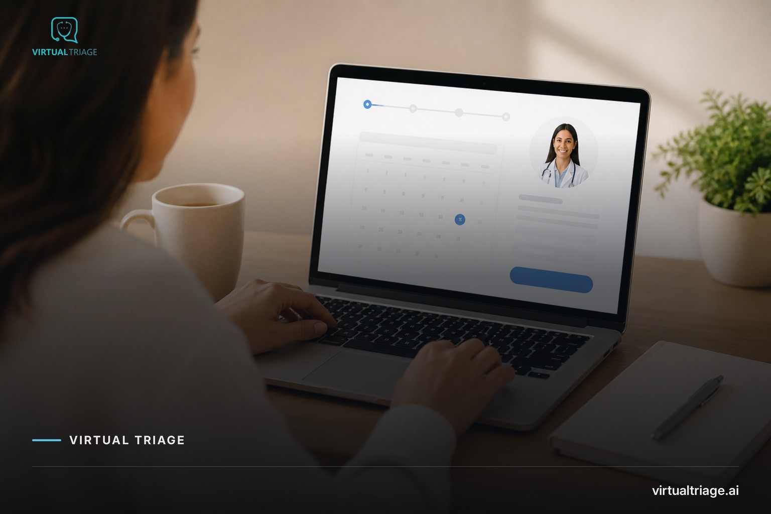 A person booking a dermatology appointment online on a laptop.