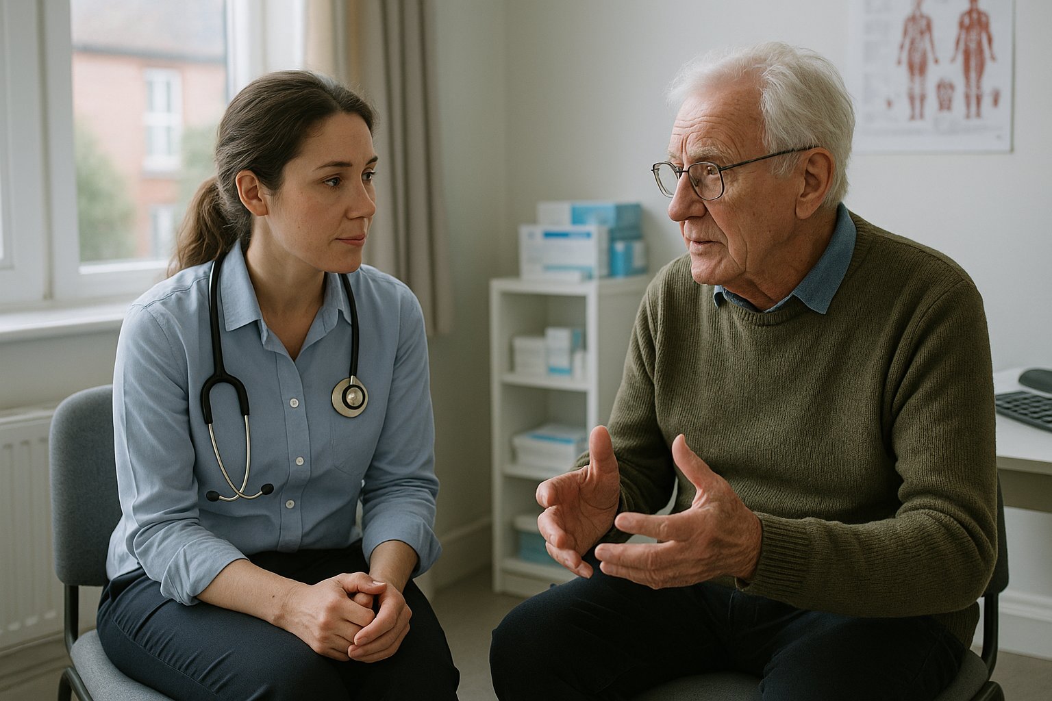 Healthcare professional discussing measles prevention with a patient.