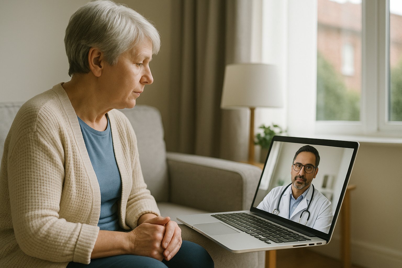 Patient engaging in a video consultation with a doctor.